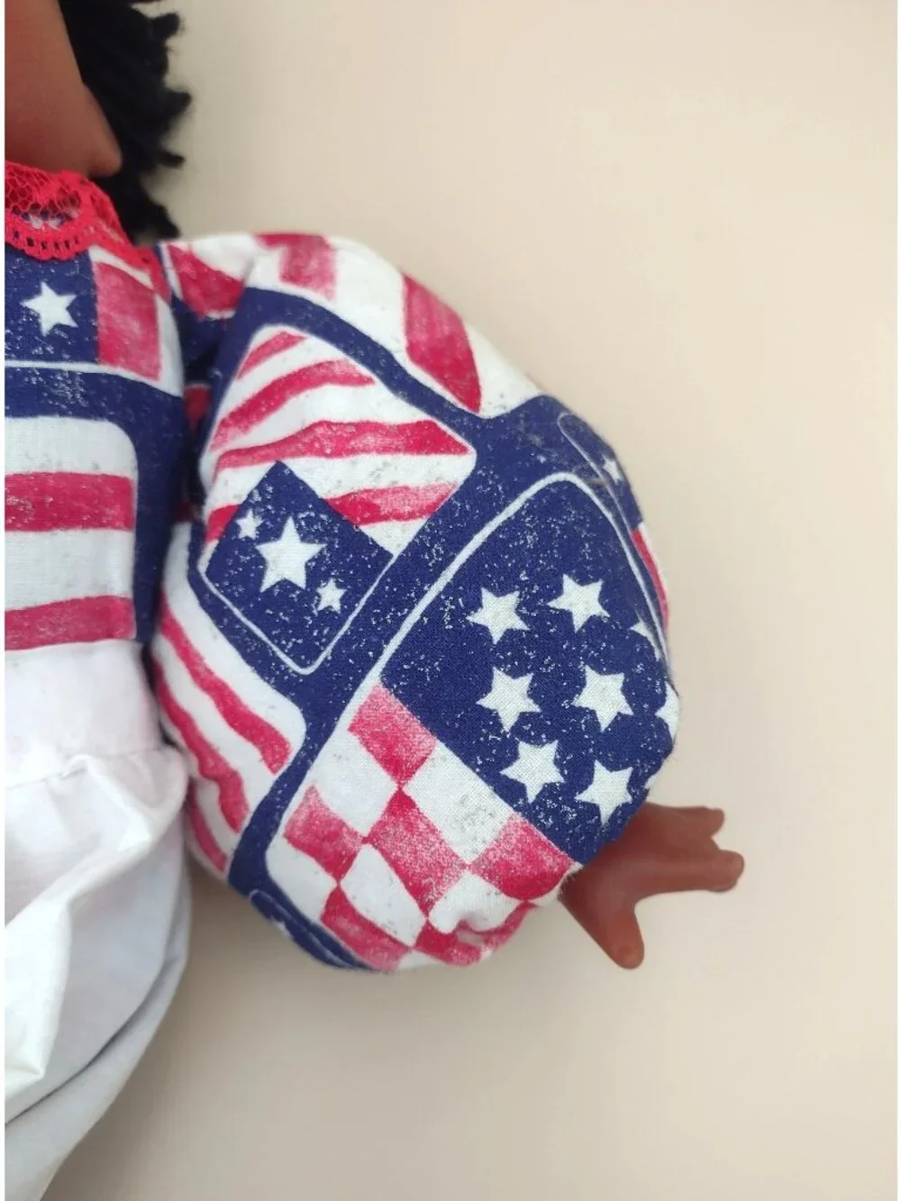 Vintage Handmade Black Folk Art Patriotic Rag Doll American Flag Dress